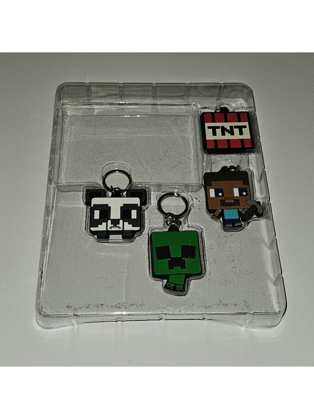 4 Minecraft Rubber Charms Keychains Backpack Clips Lot Panda Creeper TNT Steve